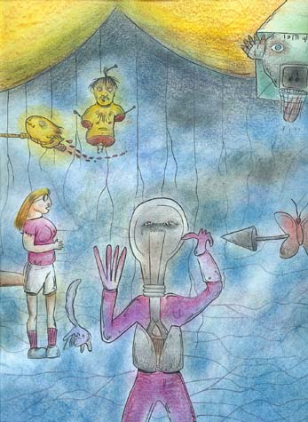 Lunatic picture, bipolar psychotic art, alternative art the Light Bulb drawing 