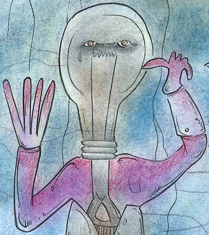 Lunatic picture, bipolar psychotic art, alternative art the Light Bulb drawing 