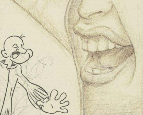 Cover girl lipstick & jewelry adornment. No makeup for popeye's feminist 