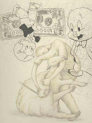 Good protestant American work ethic: sheep shearing & traditional farming, featuring Richie Rich & Porky Pig